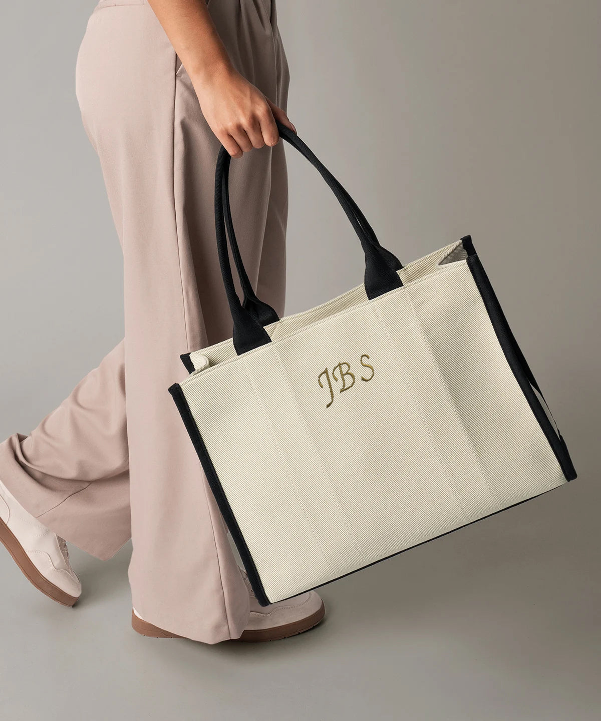 Monogramed Large Tote Bag - Natural/Black