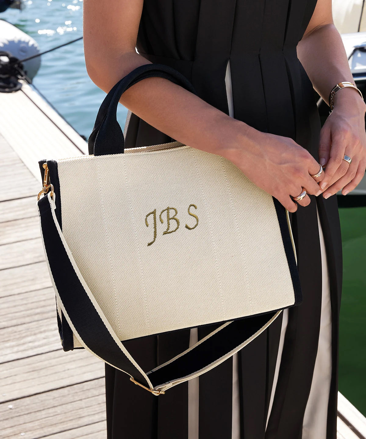 Monogramed Sew-Me Tote Bag - Natural/Black
